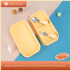 Boîte à lunch en silicone pour voyage en plein air, grande capacité, bol d'alimentation pour bébé avec cuillères et fourchettes - Product Image 4