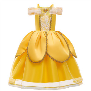 Costumi di Lusso da Principessa Classica per Bambine, Abiti per Halloween e Natale, Vestito Giallo a Strati - Product Image 3