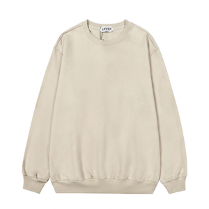 Sudadera Blanca de Corte Regular, Tejido de Felpa, 100% Algodón, Unisex, Cuello Redondo, Manga Larga, Color Sólido, Informal, con Logotipo Frontal, 370g, para Otoño - Product Image 1