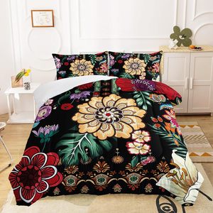 Ensemble de couettes 3 pièces de style ferme bohème moderne en microfibre polyester jetable noir imprimé fleurs Paisley - Product Image 3