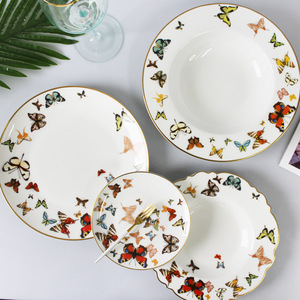 Home Dining Nordic Style Gold Rim Porcelain <b>Plate</b> Bone China Dinnerware <b>Plate</b> Wedding Butterfly <b>Ceramic</b> <b>Plate</b> with Gold Rim - Product Image 3