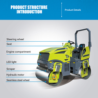 Chaude 3000kg 3 tonnes moteur Diesel rouleau compacteur Machine Mini compacteur rouleau de route rouler sur rouleau pour la Construction de routes