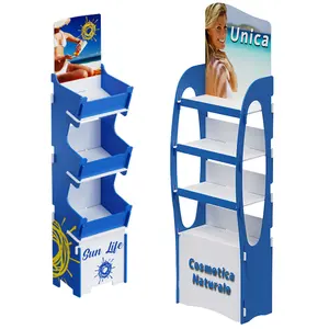 Customizable Floor Display Stand for Plywood Wood Skincare Products and Sunscreen for Retail Stores and Shops