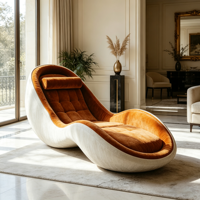 Chaise longue incurvée moderne de luxe, capitonnée en velours et lin, canapé inclinable de détente pour salon et hôtel