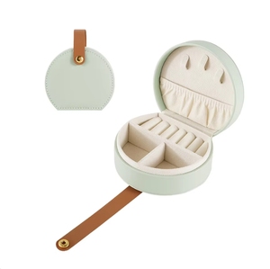 Outdoor Travel Portable Round Pu Leather Jewelry <b>Box</b> Wholesale Multifunction <b>Small</b> Gift Custom logo Jewellery case Organizer - Product Image 1