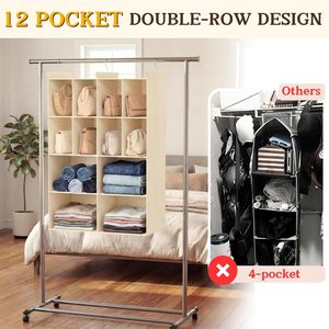 Organizador de armario colgante con 12 compartimentos de tela no tejida para ropa de dormitorio con 3 ganchos - Product Image 4