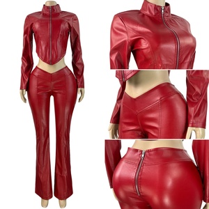 HR25059 Completo Trendy da Donna: Giacca Slim in Pelle PU con Cerniera Elastica e Pantaloni Casual Micro Flare - Set Due Pezzi <span class=keywords><strong>Abbigliamento</strong></span> Donna - Product Image 6