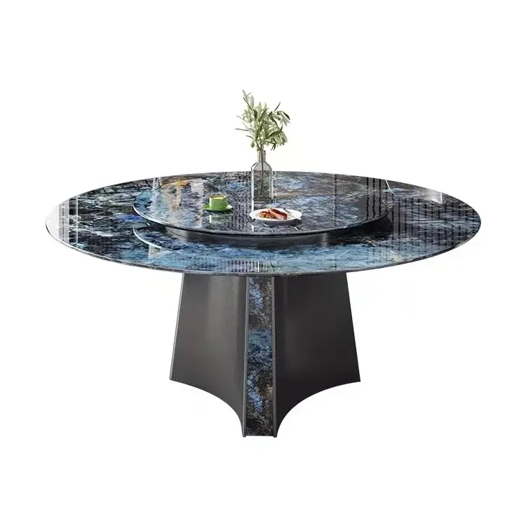 중국산 금속 스테인레스 스틸 식당 테이블 럭셔리 직사각형 원형 식탁 식탁과 의자 세트