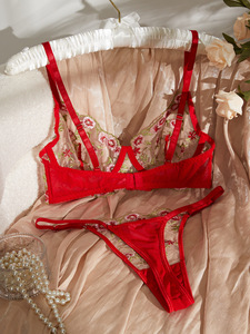 New French Lace Flower Embroidered Hot Girl Gather <b>Thin</b> <b>Thin</b> Sexy Mesh Lingerie Set for Women - Product Image 3