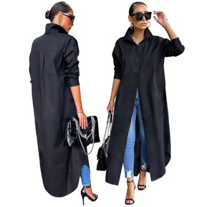 <span class=keywords><strong>Camicia</strong></span> Vestito <span class=keywords><strong>Maxi</strong></span> di Alta Qualità in Tinta Unita Taglie Forti per Donna con Maniche Lunghe e Bottoni - Product Image 3
