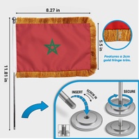 Drapeau de table en satin à franges du Maroc, avec base en plastique argenté, portable, pour réunions d'entreprise et salons professionnels, achat en gros