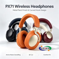 Casque Bluetooth circum-auriculaire PX71 ANC avec design en métal peint par pulvérisation, oreillettes en ABS, annulation active du bruit, double mode, résistant aux éclaboussures