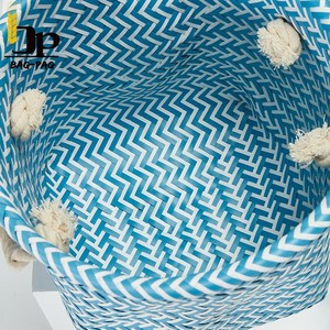 Linge coloré à la main panier en plastique tissé PP <span class=keywords><strong>plage</strong></span> paille panier pour la maison - Product Image 4