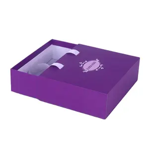 Scatola di cibo a forma di cassetto di alta qualità confezione di carta viola confezione scorrevole scatola dolce caramelle con manico