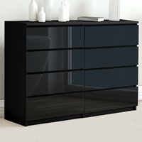 Vente en gros, promotion exceptionnelle : Commode à 5 tiroirs en pin recyclé blanc et noir, finition brillante, pour salon