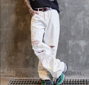 Chất Lượng Cao Người Đàn Ông Thời Trang Phong Cách Mới Baggy Ripped Jeans In Ấn Thiết Kế Trắng Thẳng Jeans Tùy Chỉnh Người Đàn Ông Giản Dị Jeans - Product Image 1