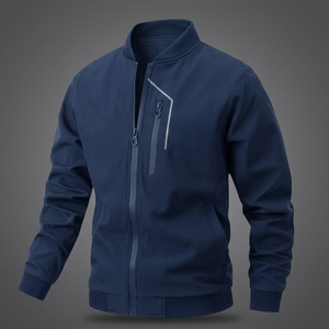 Chaqueta Bomber Unisex Azul Marino con Cierre Completo, Cuello Alto, Forro Polar, Informal, para Invierno, Material de Lona, Logotipo Frontal - Product Image 3