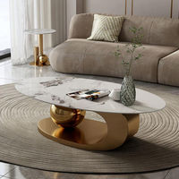 Table basse moderne Lovezone 007, ensemble emboîtable, plateau en marbre, base sculpturale en métal doré, table centrale ovale, mobilier de maison