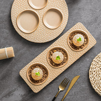Vaisselle haut de gamme en céramique de luxe, assiette de table jetable de style Japandi, rectangulaire, pour restaurants, compartiment à pâtisserie