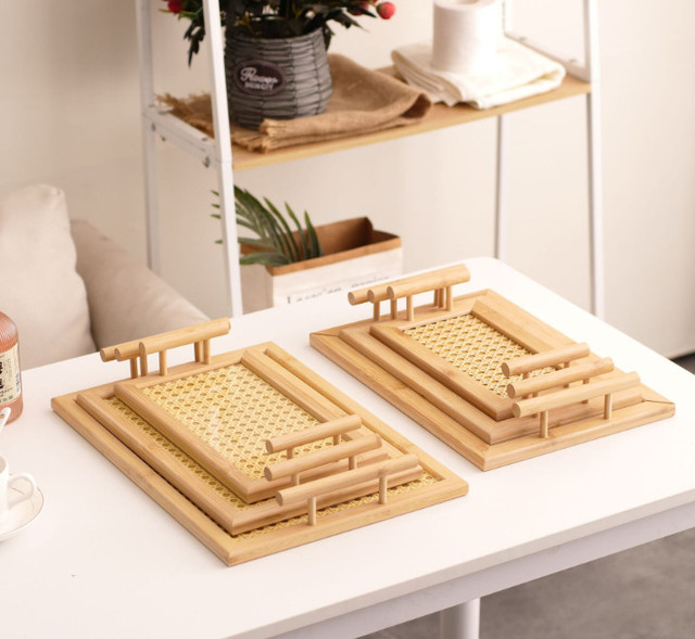 Rectangular Retro bamboo root snack tray for elegant home entertaining