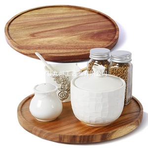 Bandeja giratoria redonda de madera para especias, 20x20x1,5 cm, para almacenamiento en escritorio y organización del baño - Product Image 1