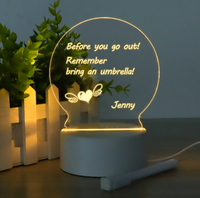 Lampe de table LED créative à faire soi-même avec tableau de messages 3D transparent réinscriptible, cadeau en acrylique vierge pour la maison, base en bois