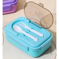 Boîte à lunch à 2 compartiments sans BPA et ensemble de bouteille d'eau en plastique avec couvercle en plastique, grande capacité, écologique, cuillère et fourchette
