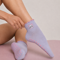 Calcetines de Pilates con bordado de gato y puño festoneado, calcetines de yoga antideslizantes con estampado de huellas personalizadas