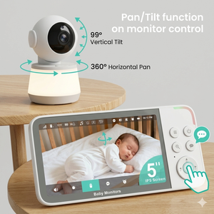 Moniteur vidéo pour bébé IPS HD 5 pouces 360° °   Pan 99 °   <span class=keywords><strong>Caméra</strong></span> inclinable avec vision nocturne infrarouge automatique et interphone audio bidirectionnel - Product Image 2