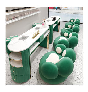 Mesas de uñas de crema nórdica de lujo con luz de Color personalizable, MESA DE MANICURA de cristal moderna, salón de belleza exclusivo HECHO DE Metal de hierro - Product Image 4