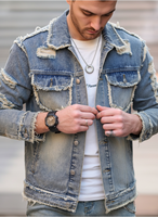 Veste en jean déchirée et vieillie pour homme HME, coupe slim, style streetwear décontracté, style vintage trucker, importée