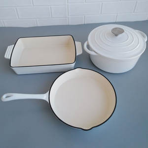 Prezzo di fabbrica <span class=keywords><strong>3</strong></span> pezzi <span class=keywords><strong>Set</strong></span> di pentole in ghisa in smalto bianco antiaderente - Product Image 1