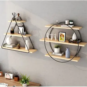 Customized Modern Display Shelf 3-Layer Floating shelf, Wall Storage Rack, Round solid wood shelves