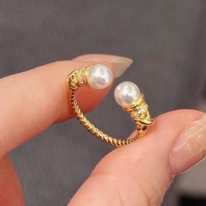 Anillo Abierto Superpuesto Exquisito de Plata de Ley S925 con Diamante y Perla, Diseño de Lujo Japonés, Anillo con Diseño de Espiral - Product Image 1