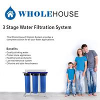 Sistem Filtrasi Air Seluruh Rumah 3-Tahap Port 1 inci dengan Rangka Termasuk Filter Sedimen Big Blue GAC dan Blok Karbon 20x4,5 inci
