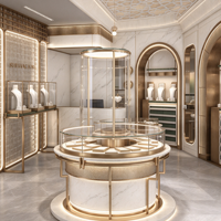 Vitrine à bijoux moderne en verre avec présentoir en bois et meuble de présentation pour les tendances actuelles des bijouteries