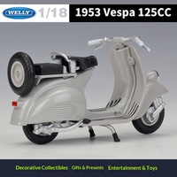 WELLY 1:18 Vespa 1953 125CC Skuter Mainan Die-cast Sepeda Motor Kendaraan Model Logam Paduan untuk Kolektor Pajangan Hadiah Grosir