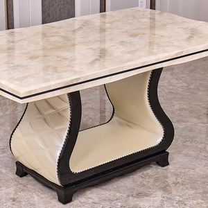 Table à manger de luxe pour la maison 4 chaises d'intérieur cadre en bois carré dessus en marbre table à manger boisée - Product Image 3