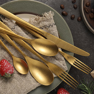 Ensemble de <span class=keywords><strong>couverts</strong></span> vintage en acier inoxydable 18/10 doré mat gravé au laser style rétro pour la rentrée scolaire - Product Image 6