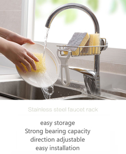 Support de rangement réglable en acier inoxydable pour cuisine, organisateur de drainage pour éponge et savon, à suspendre au robinet - Product Image 2
