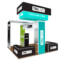 Stand d'exposition professionnel portable Detian Display 20x20, structure modulaire en aluminium et contreplaqué, avec éclairage LED.