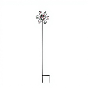 Décoration de jardin nordique en métal, piquet à fleurs, moulin à vent extérieur résistant aux intempéries pour la pelouse, thème végétal, style rustique - Product Image 1