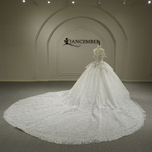 Vestido de Novia Moderno con Cuello Barco y Cola Larga Tipo Capilla, Modelo GT26019, con Flores de Encaje para Mujer - Product Image 3