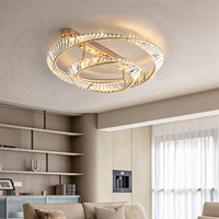 Lustre de plafond LED moderne de luxe à intensité variable, design anneau doré, avec cristaux, style anneau tendance