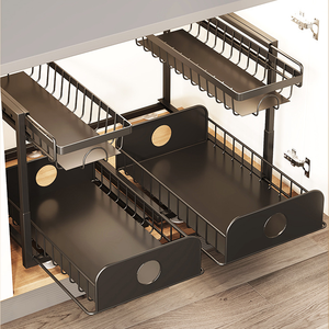Étagère de Rangement Coulissante Réglable <span class=keywords><strong>Sous</strong></span> Évier, Multifonctionnelle pour <span class=keywords><strong>Épices</strong></span>, Meuble de Cuisine à Deux Niveaux, Étanche - Product Image 4