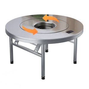 Commercial & Home <b>Folding</b> Stainless Steel 360. Rotating Round <b>Dining</b> <b>Table</b> Built-in Induction Cooktop BBQ Hot Pot <b>Tables</b> <b>Table</b> S - Product Image 2