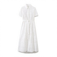 Robe longue décontractée blanche à manches courtes, coupe trapèze, avec détails poches, respirante, pour femme, style ceinture à nouer, collection Printemps/Été