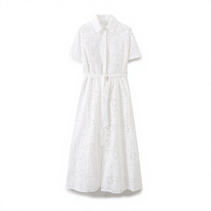 Robe d'été décontractée pour femme, style chemise, à manches courtes, brodée d'un nœud floral vintage, nouvelle mode 2026 - Product Image 4