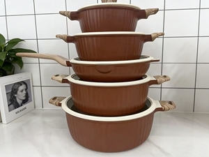 Ensemble de casseroles et poêles de cuisine Premium UAKEEN 10 pièces 20cm 24cm 28cm 32cm, casserole 28cm, poêle à frire profonde avec poignée <span class=keywords><strong>en</strong></span> bakélite effet bois - Product Image 2