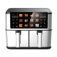 Freidora de Aire de Doble Cesta de Acero Inoxidable con Pantalla Táctil, 2200W, 8L/10L, 12 Menús, Horno Freidora de Aire de Doble Olla